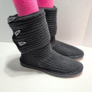Bearpaw Black Knit Fold Over Button Up Sweater Boots Womens Size 9